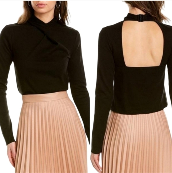 Vince Women’s Black Draped Twist Neck Long Sleeve Top Open Back Modern L - Picture 8 of 8
